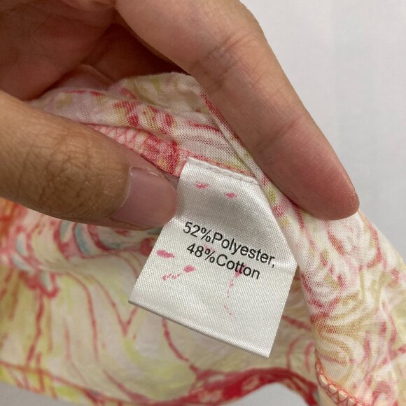 Lulu-B medium Colorful Floral Shark-Bite Hem Stretch Short Sleeve Knit Blouse - Picture 9 of 12